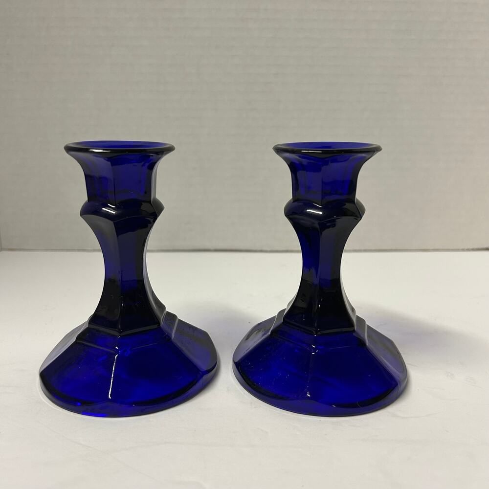 Cobalt Blue‎ Glass Candlesticks One Pair